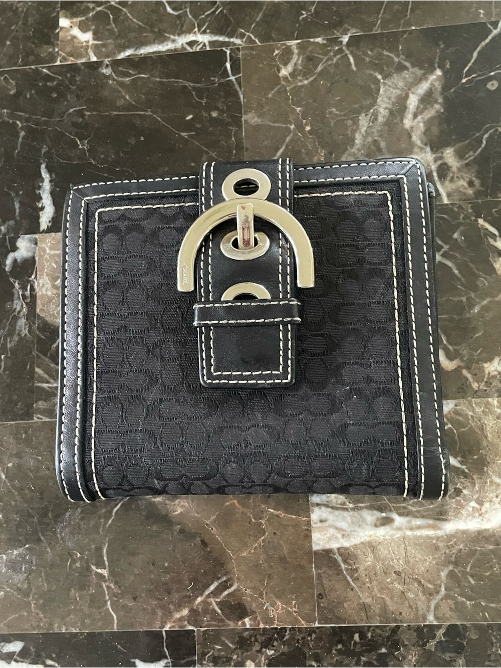 Vintage Coach Signature Jacquard/Leather Black Wallet